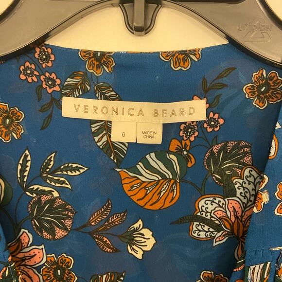 Veronica Beard Dakota Silk Mini Dress Cerulean Blue Multi Size 6 - Picture 5 of 8